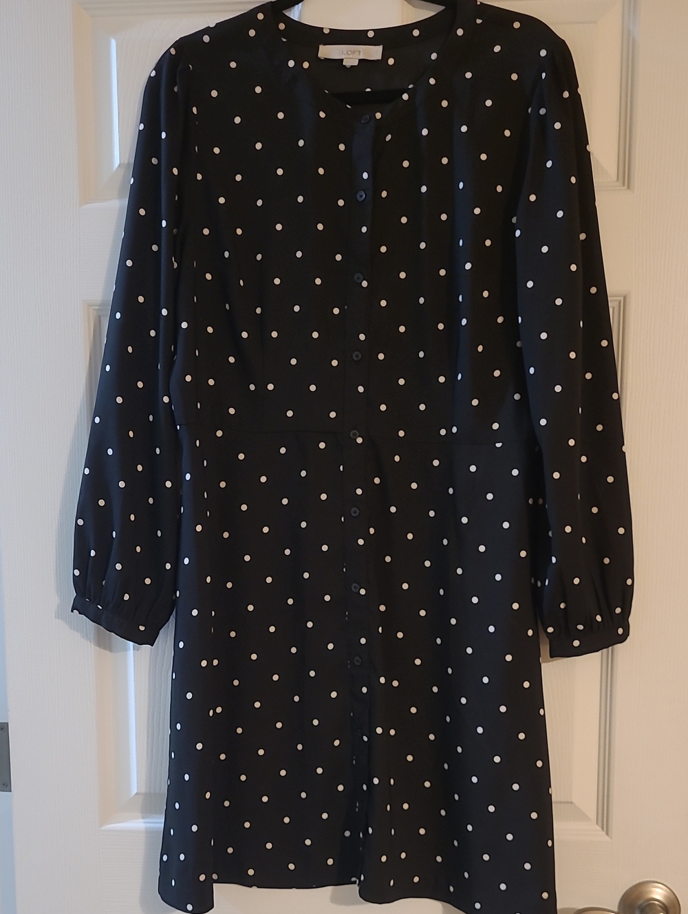 LOFT Black Dress with White Polka Dots